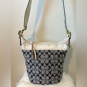 Coach Black and Cream Shoulder Bag with Signature Pattern